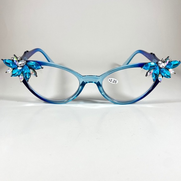 OOAK Vintage Vixen blue ombre frames with Turquoise rhinestones +.50 & +2.25 main image 6